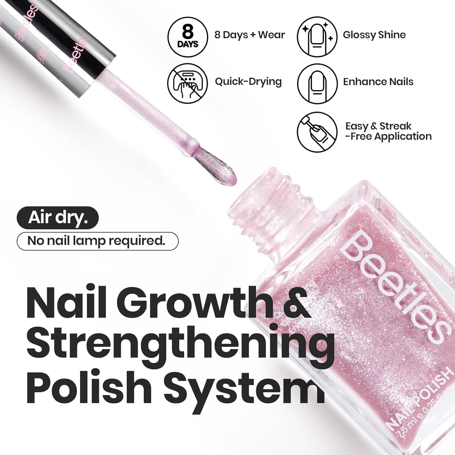 Beetles Pink Nail Polish Set, 6 Colors Glitter Quick Dry Nail Polish Kit Sly Moonlit Fairy Fingernail Polish Gifts for Women Salon DIY Manicure Kit-Velvo Beauty