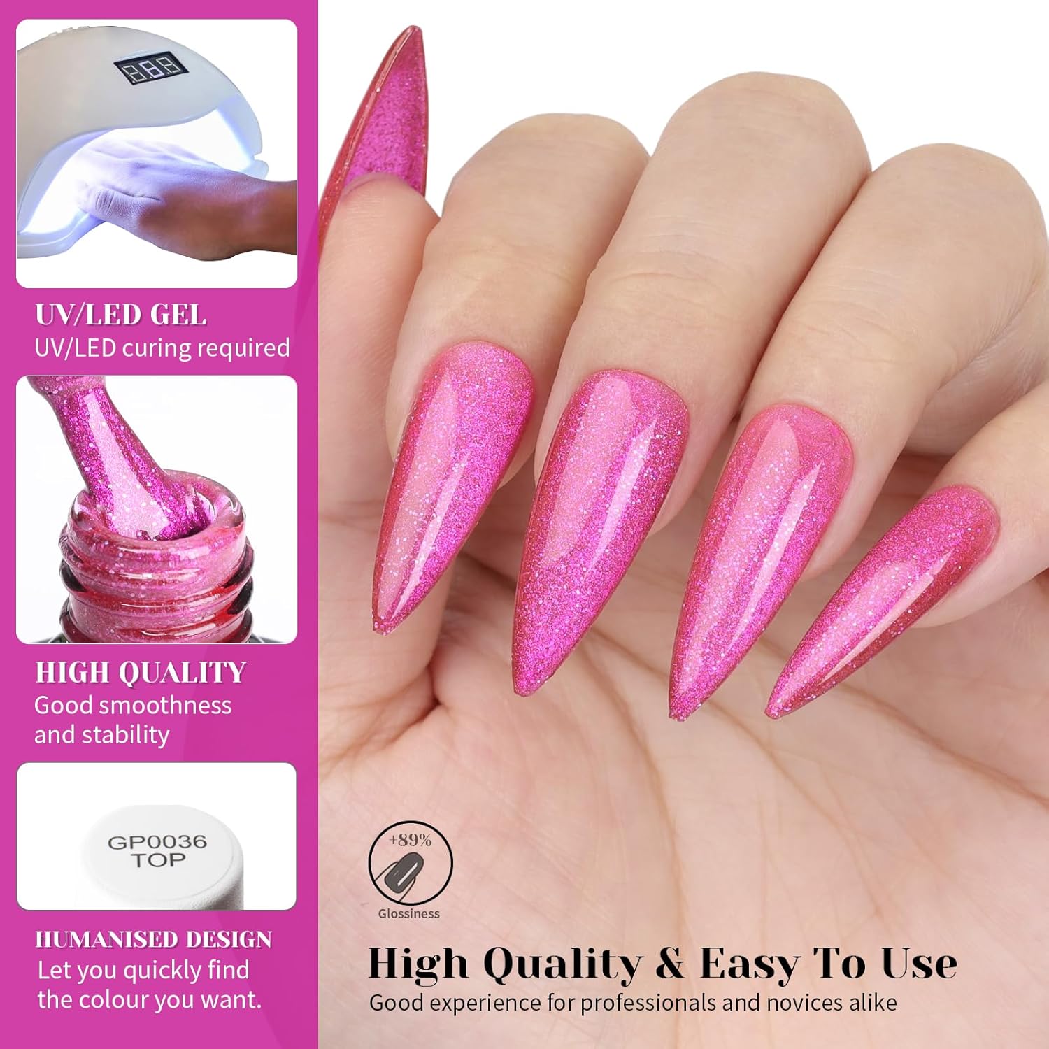 Pink Cat Eye Gel Nail Polish,Iridescent Quicksand Galaxy Holographic Pink Cateye Gel Polish with Magnet, fuchsia Gel Shimmer Velvet Soak Off Uv Led Home Diy Manicure - GP0105-Velvo Beauty