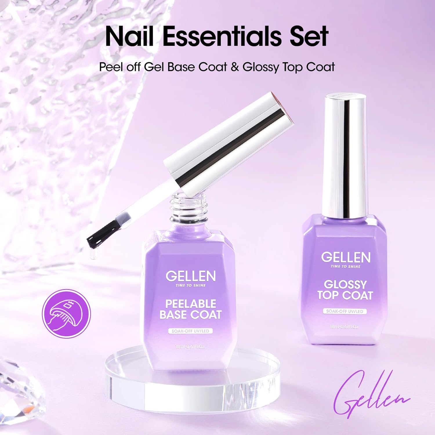 GELLEN Peel Off Gel Base Coat and Top Coat Set, Peelable Base Gel without Soaking, Clear Top Coat Nail Polish, UV LED Lamp Needed, Home DIY Nail Art Manicure Set-Velvo Beauty