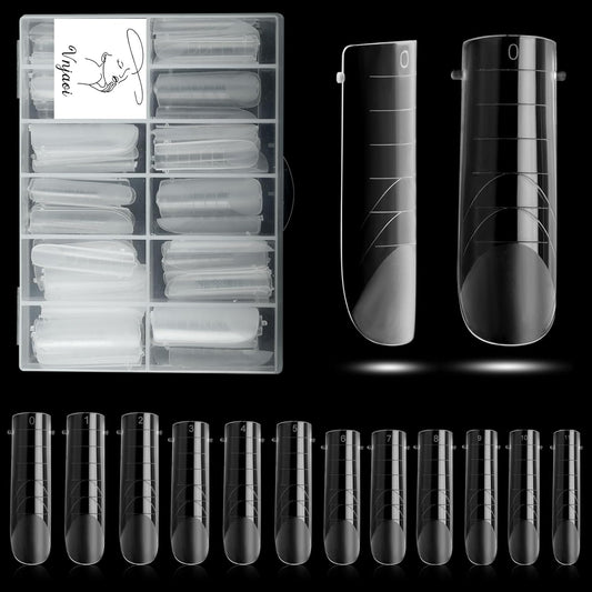 120 Pcs Poly Extension Gel Dual Nail Forms Nail Molds With Scale Builder Coffin Nail for Gel Manicure Nail Art Design Salon DIY at Home (Long Square Head Frosted Dual Nail Forms Set)-Velvo Beauty