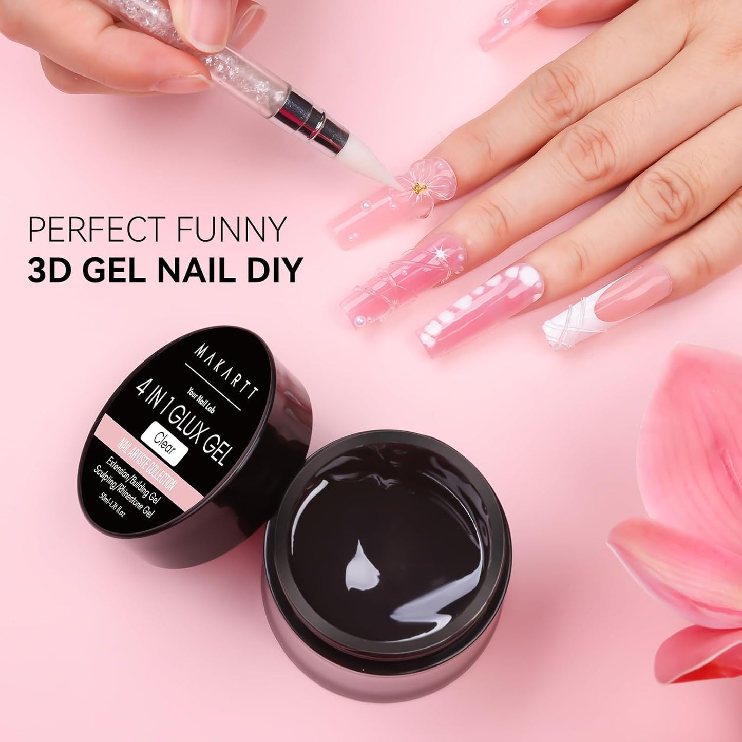 Makartt 3D Gel Nail Art: 50g 3D Nail Gel Clear Non-sticky 3d Sculpting Gels, 4-in-1 Solid Gels Builder for Extension, UV Glue for Acrylic Tips, Rhinestones & 3d Carving for Home Salon DIY-Velvo Beauty