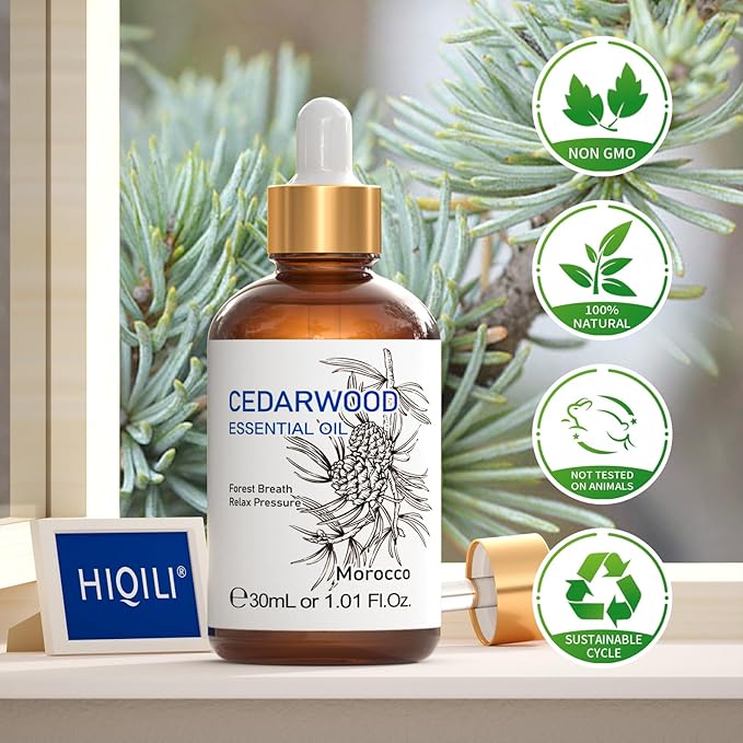 HIQILI 1 Fl Oz Cedarwood Essential Oil, Pure Natural Cedarwood Oil for Hair, Diffuser, Aromatherapy - 30ML-Velvo Beauty