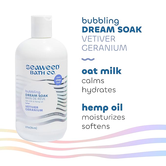 Seaweed Bath Co. Bubbling Dream Soak, Vetiver Geranium Scent, 12 Ounce, Sustainably Harvested Seaweed, Oat Milk, Hemp Oil-Velvo Beauty