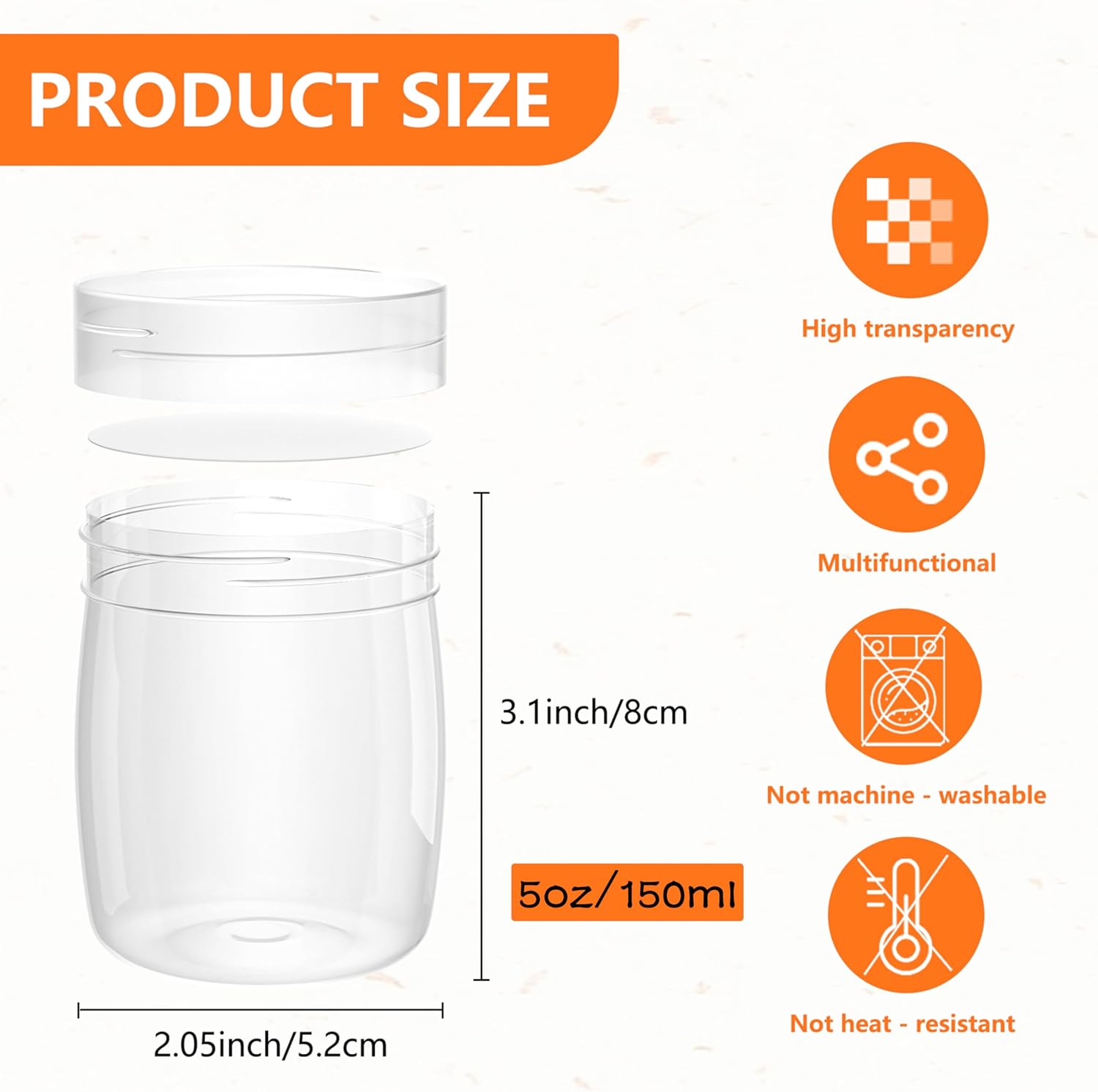 Mini Pudding Jars 82Pack, 5oz/150ml Plastic Favor Jar with Lids, Candy jars,Yogurt Containers with Pressure Sensitive Seal, Mason Jar,Jam,Bath Salt Jars Wedding Favors Honey Pot-Velvo Beauty