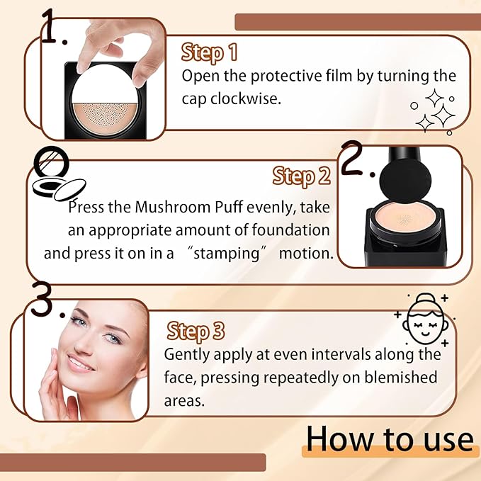 Mushroom Head Air Cushion CC Cream Foundation Makeup,Moisturizing Non-Greasy BB Cream Foundation,Long Lasting Matte Concealer Full Coverage Face Makeup Liquid Foundation for All Skin Types(Natural)-Velvo Beauty