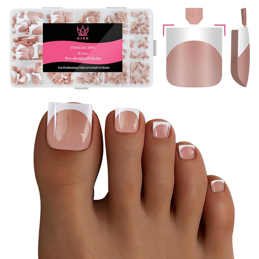 Press On Toenails for Women, Brown Pink 15 Sizes 270 Pcs Toe Nail Tips Pre-applied Primer& Base Coat, Full Cover Real Square French Tip Extension DIY at Home, Builder Nail Gel & Top Coat Required-Velvo Beauty