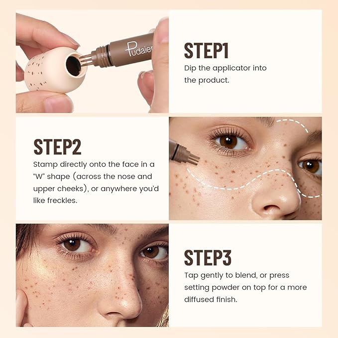 Freckle Stamp,Faux Freckle Stamp,Quick Dry Fake Freckles Pen,Waterproof Long Lasting Natural Vivid Faux Freckles Pen,Get Sun-Kissed Stars Makeup in One Press,5-Dot Design,01.Ash Chestnut.-Velvo Beauty