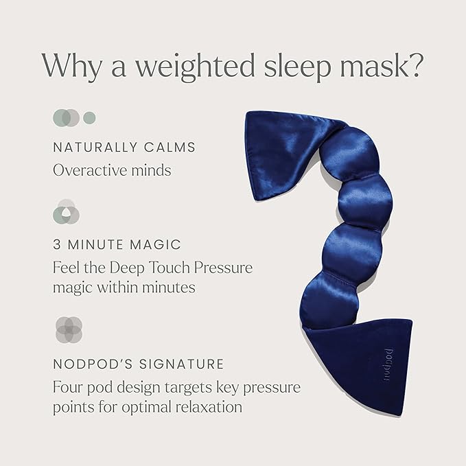 Nodpod Gentle Pressure Silk Sleep Mask | Patented Light Blocking Design for Sleeping, Travel & Relaxation | Bead Filled, Machine Washable (Sapphire)-Velvo Beauty