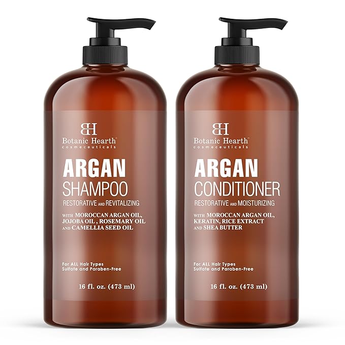 Botanic Hearth Argan Oil Shampoo And Conditioner Set | 16 Fl Oz Each With Keratin, Restorative & Moisturizing, Sulfate Free | All Hair Types & Color Treated Hair, Men And Women | (Packaging May Vary)-Velvo Beauty