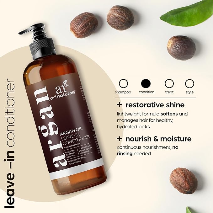 Artnaturals Argan Oil Leave-In Conditioner - (12 Fl Oz / 355ml) - Made with Organic and Natural Ingredients - for All Hair Types – Treatment for Damaged, Dry, Color Treated and Hair Loss (ANHA-0802)-Velvo Beauty