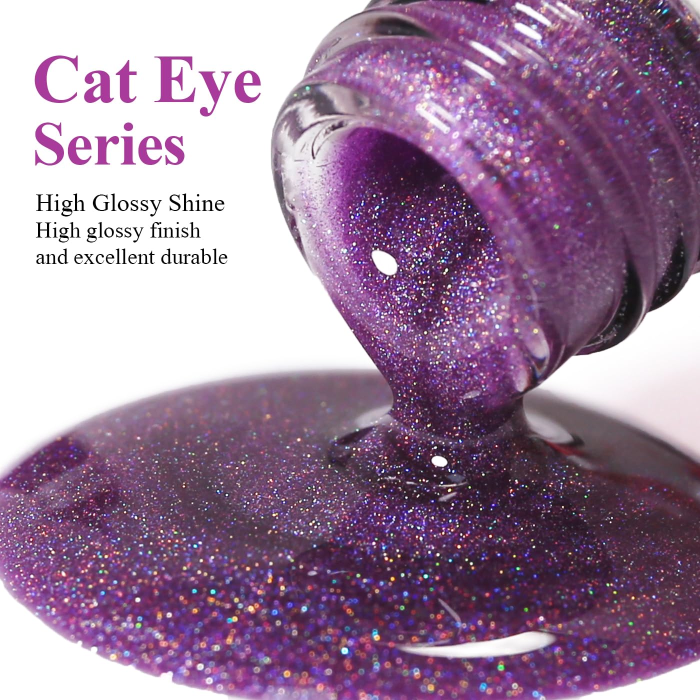 Imtiti Cat Eye Gel Nail Polish, Purple Rainbow Holographic Magnetic Gel Polish With Magnet Glittery Iridescent Galaxy Nail Gel Polish Spring Summer Gel Polish Kit Soak Off UV Led 10ML-Velvo Beauty