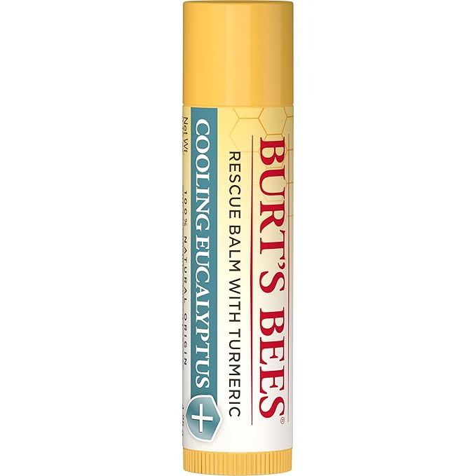 Burt's Bees 100% Natural Origin Rescue Lip Balm With Beeswax and Antioxidant-Rich Turmeric Promotes Healing Of Extremely Dry Lips, Cooling Eucalyptus, 2 Tubes in Blister Box(Pack May Vary)-Velvo Beauty
