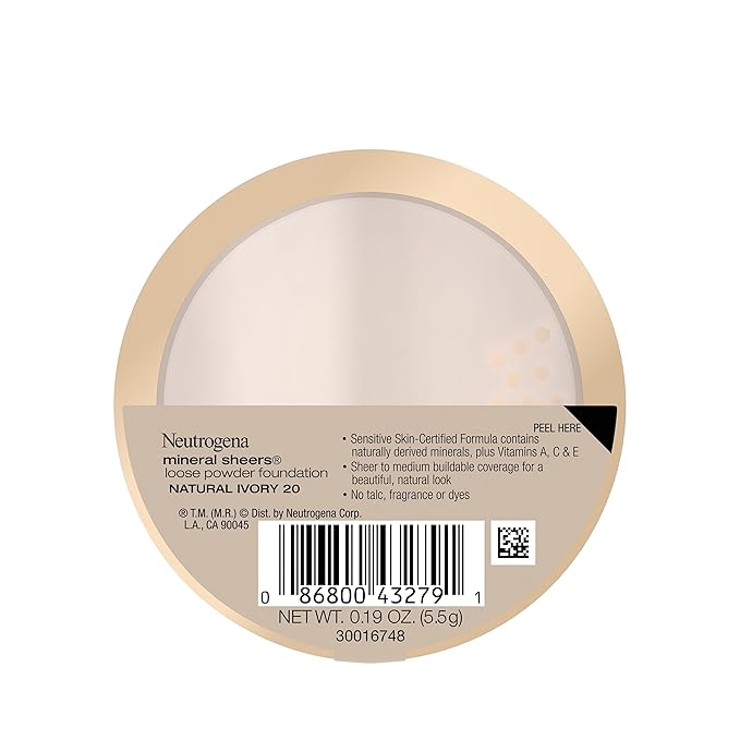 Neutrogena Mineral Sheers Lightweight Loose Powder Makeup Foundation with Vitamins A, C, & E, Sheer to Medium Buildable Coverage, Skin Tone Enhancer, Face Redness Reducer, Natural Ivory 20,.19 oz-Velvo Beauty
