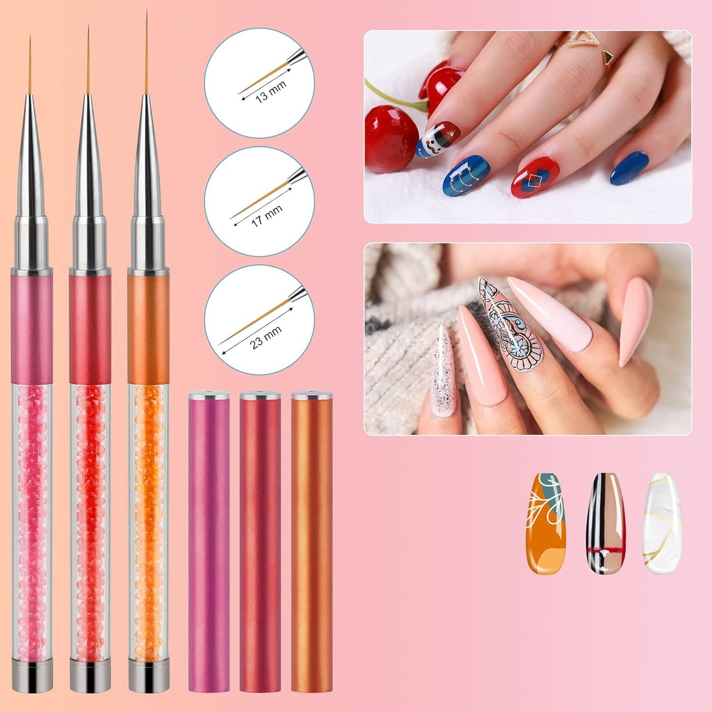 Artdone Nail Art Brushes Set,6PCS Nail Art Liner Brushes For Gel Nail polish Design pen,Nail Drawing Pens For Nail Art Tools Design Pen Small Detail Brushes-Velvo Beauty