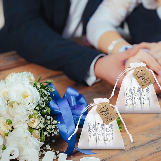 Demissle 50 Pcs Bridal Shower Lip Balm Gift Set with 100 Pcs Organza Bags Thank You Tags 20 Meters Rope wedding Party Favor for Guest Favors Gift Party Decoration Souvenirs(Vintage Flower)-Velvo Beauty