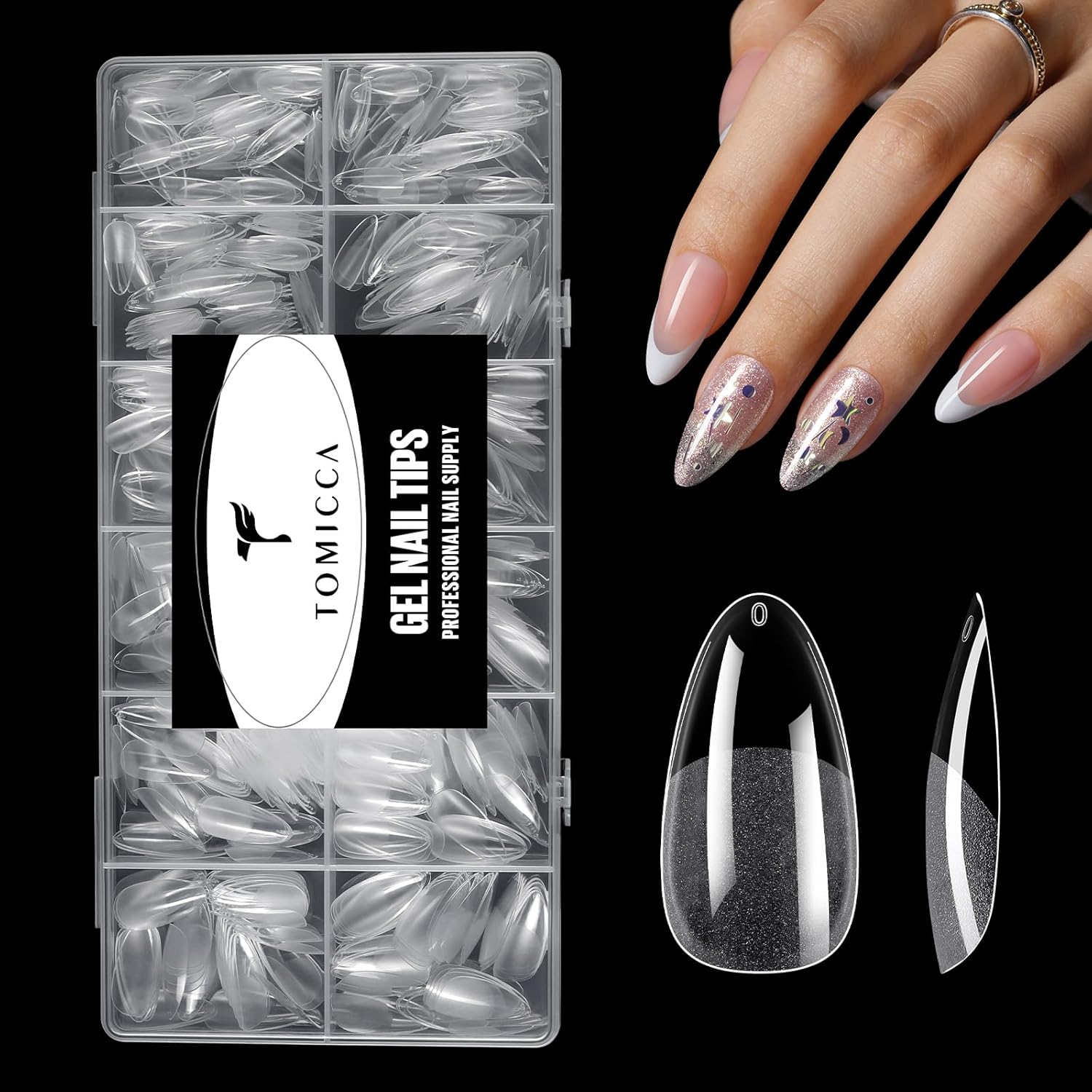TOMICCA Nail Tips Medium Almond Nail Tips 240Pcs Clear Acrylic Nails Pre-shape Gel Nails for Nail Extension False Nail Tips 12 Sizes-Velvo Beauty
