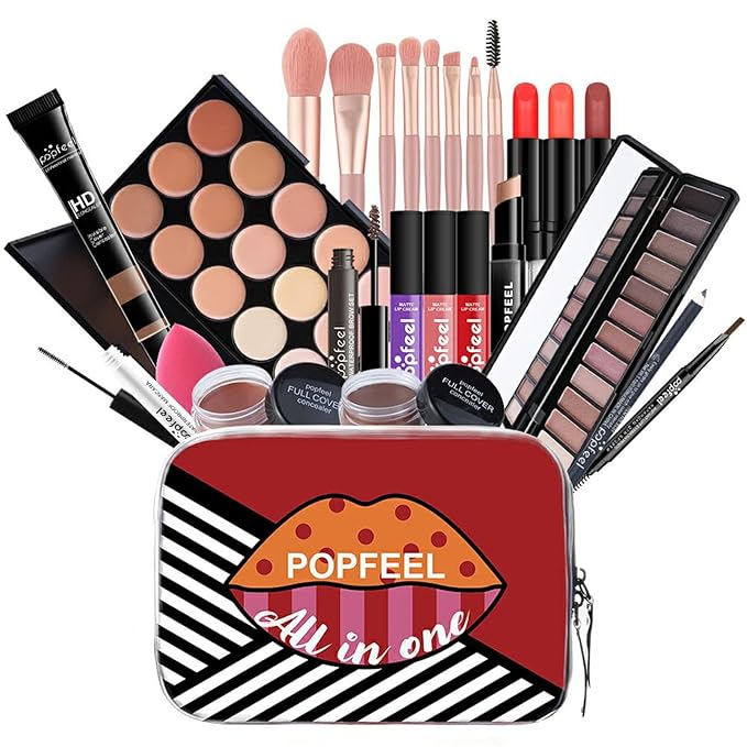 All-in-one Makeup Set Holiday Gift | Full Makeup Kit for Women Essential Starter Bundle Include Eyeshadow Palette Lipstick Blush Cream Concealer Face Powder Eyeliner Mascara Lipgloss Brush-Velvo Beauty