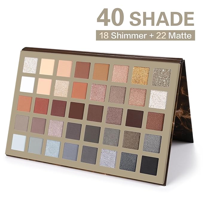 UCANBE Nude Eyeshadow Palette + 15 PCS Makeup Brushes Set, 40 Color Matte Shimmer Glitter Eye Shadow, Neutral Black Dark Grey Smoky Make Up Pallet Gift Kit Highly Pigmented Long Lasting Waterproof-Velvo Beauty