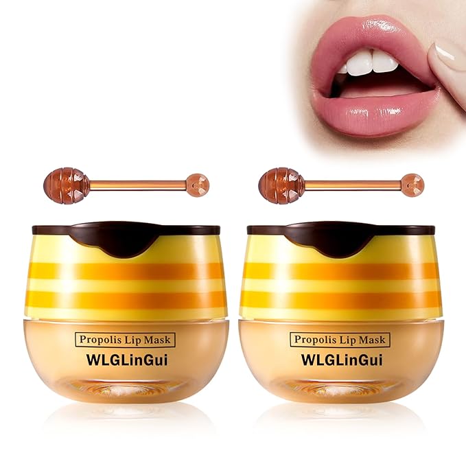 2PCS Bee Lip Balm Honey Pot,Hydrating Lip Moisturizer Cute Honey Pot Lip Balm Lip Scrubs Exfoliator with Wand,Moisturizing Exfoliating Overnight Propolis Lip Sleeping Mask for Men & Women-Velvo Beauty