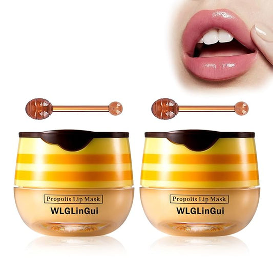 2PCS Bee Lip Balm Honey Pot,Hydrating Lip Moisturizer Cute Honey Pot Lip Balm Lip Scrubs Exfoliator with Wand,Moisturizing Exfoliating Overnight Propolis Lip Sleeping Mask for Men & Women-Velvo Beauty