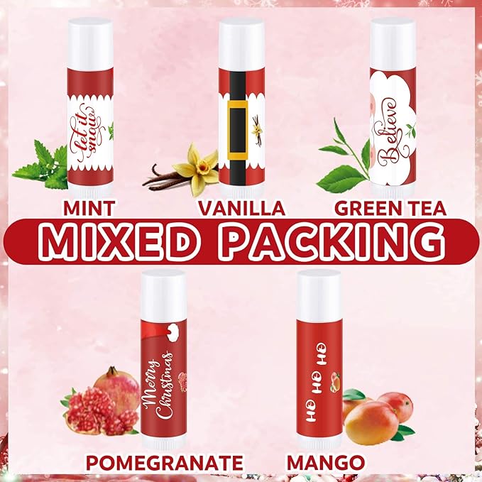 50 Pieces Christmas Santa Lip Balm Bulk Gift Christmas Gift for Women Moisturizing Lip Care Product for Seasonal Winter Holiday Xmas Party Gift-Velvo Beauty