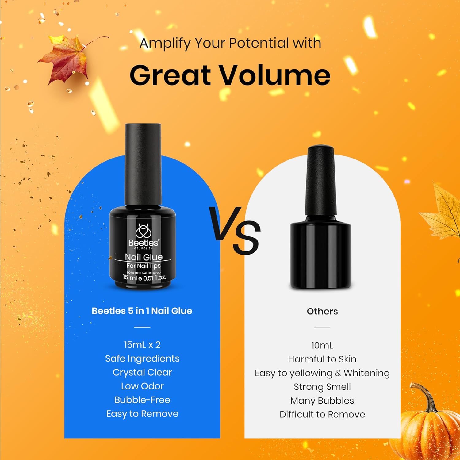 beetles Gel Polish 2 Pcs 15ml Nail Glue Kit for Acrylic Nails, 5 in 1 Super Strong Brush in Nail Gel Glue for False Nails Tips and Gel Nail Polish Led Lamp Required Nail Art Gift-Velvo Beauty