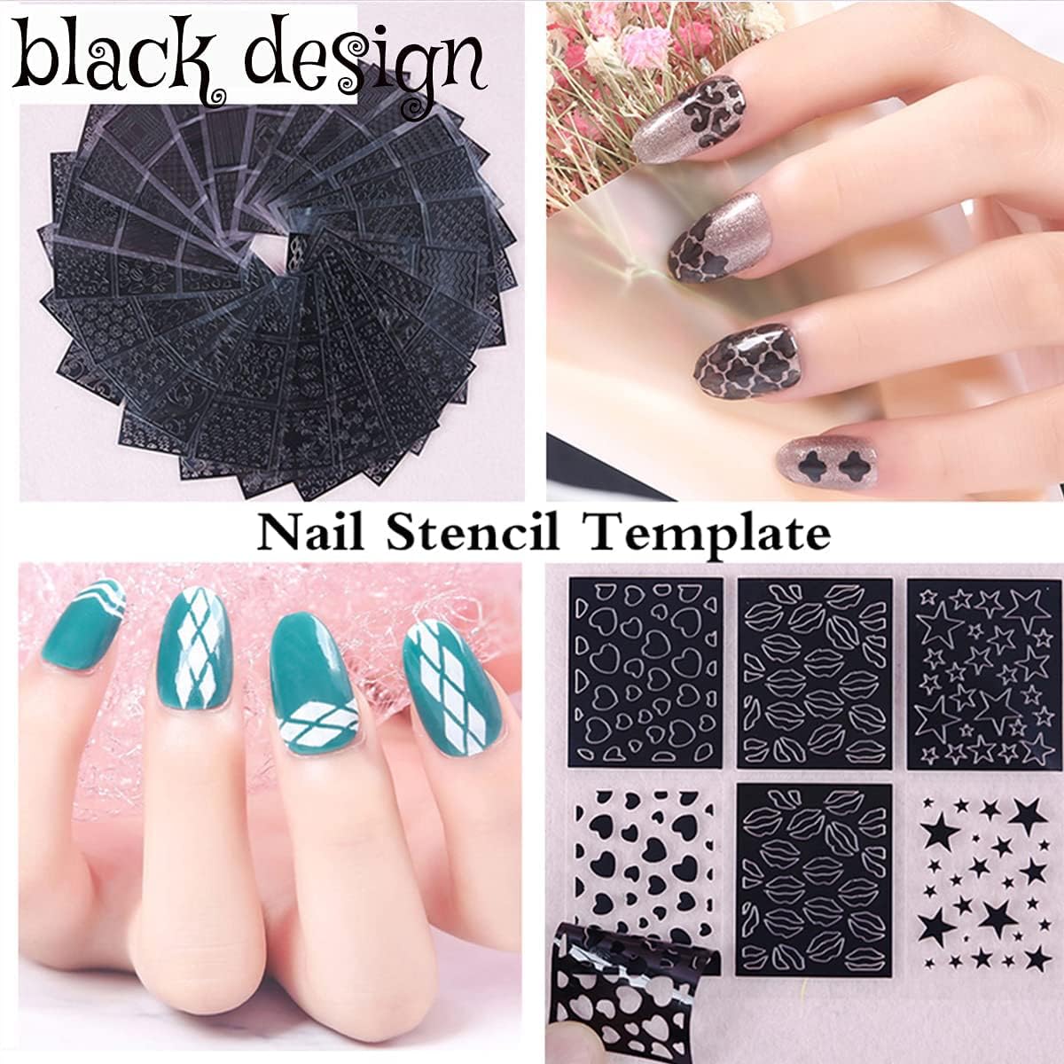 Nail Stencils for Nail Art Reusable,Nail Vinyl Stencils Sticker 144 Pieces 72 Designs,Hollow DIY Manicure Decoration Decals French Tip Nail Guides Supplies（24 Sheets）.-Velvo Beauty