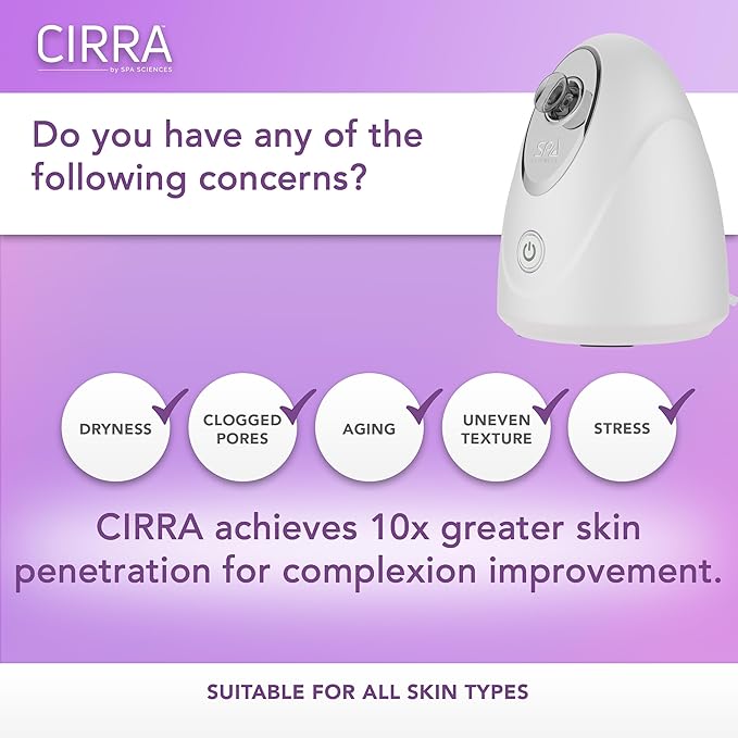 Spa Sciences - CIRRA - Nano Ionic Facial Steamer with UVC Sanitizing Protection, Aromatherapy Function, Detox Pores, and Boost Circulation - Includes an Essential Oil Basket-Velvo Beauty