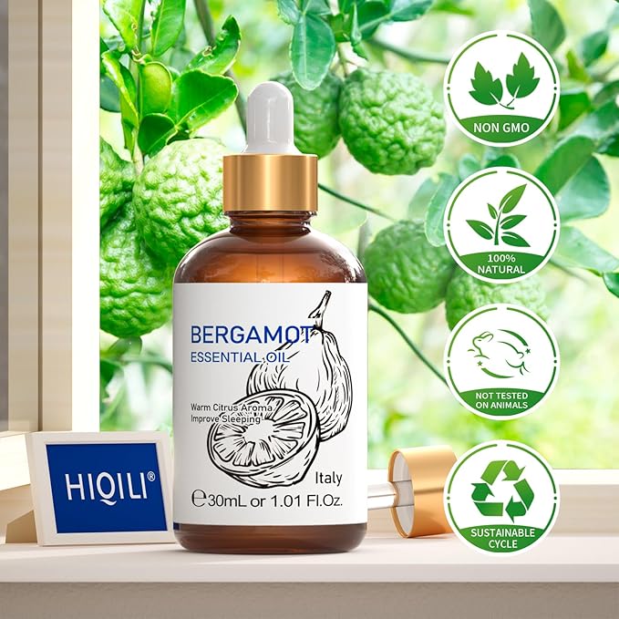 HIQILI Bergamot Essential Oil for Diffuser, Skin, Hair, DIY, 100% Pure & Natural - 1.01 Fl Oz (30 mL)-Velvo Beauty
