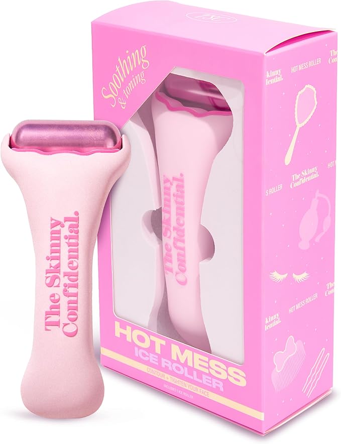 The Skinny Confidential HOT Mess Ice Roller for Face - Facial Roller Skincare Tools Contour, Tighten & De-Puff Skin - Self Care Beauty Gift for Women & Men for Clear, Radiant & Smoother-Looking Skin-Velvo Beauty