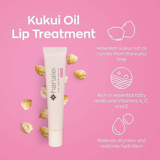 Hanalei Lip Treatment for Dry, Chapped Lips – Intensive Overnight Moisturizer with Kukui Oil, Shea Butter & Grapeseed Oil – Hydrating Balm for Healing Cracks – Rose Pink Tint, 15g – Cruelty-Free-Velvo Beauty