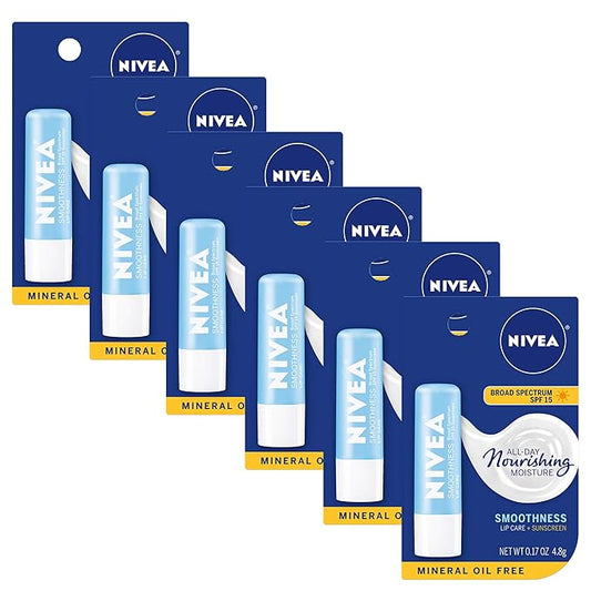 NIVEA Smoothness Lip Care SPF 15 Carded, 1 Count, Pack of 6-Velvo Beauty