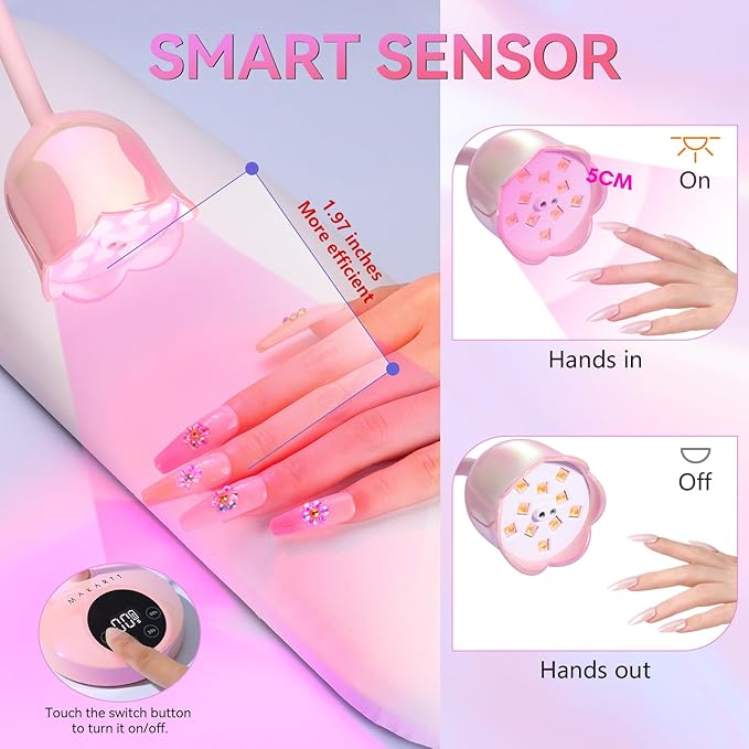Makartt UV LED Nail Lamp - Mini UV Light for Gel Nails Polish Fast Curing Goosenecks Lamp 30W Rechargeable LED Nail Light Nail Dryer with 4 Timers & Auto Sensor for Salon Home DIY Use-Velvo Beauty