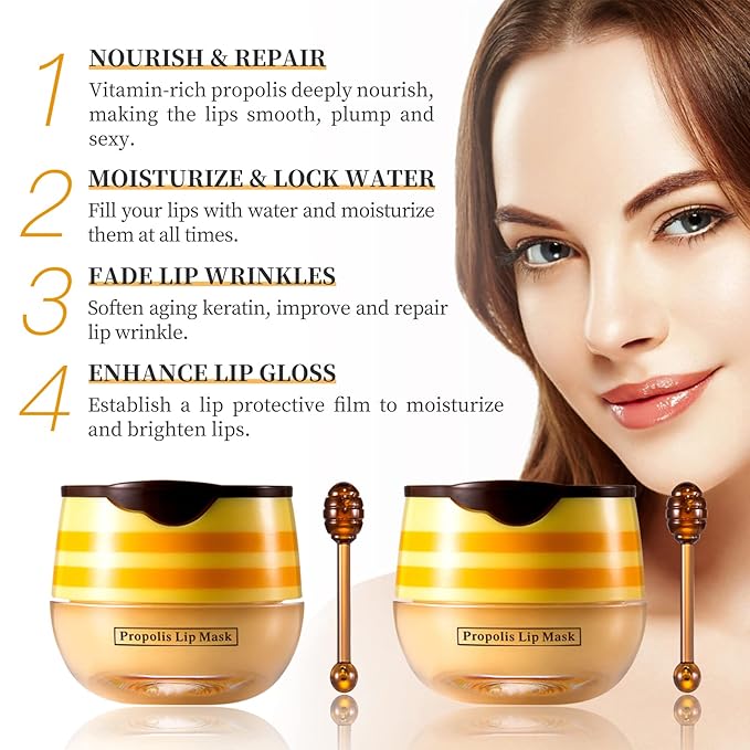 2 PCS Bee Honey Lip Balm Honey Pot, Bee Honey Lip Mask, Reduces Lip Lines, Hydrate & Moisturizing Lip Skin Care, Prevention Dry Cracked Lips, Bee Honey Lip Balm for Lip Repair Treatment-Velvo Beauty
