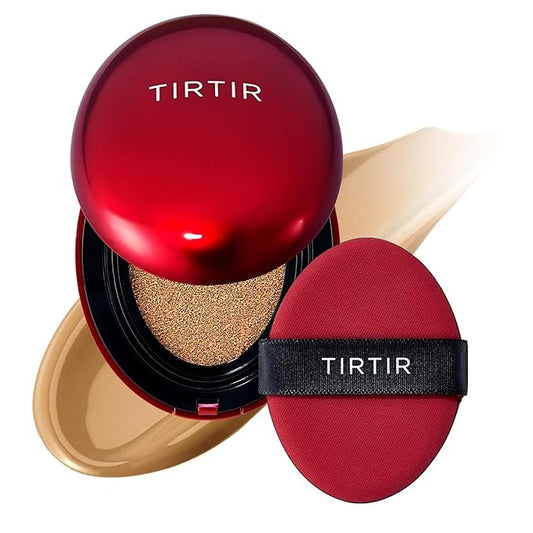 TIRTIR Mask Fit Red Cushion Foundation | Full coverage, Weightless, Skin fit, Satin Glow Finish, Korean Makeup BB Foundation, beauty, Tattoo cover up, Buildable (#33W Ginger / 0.63 Fl Oz)-Velvo Beauty