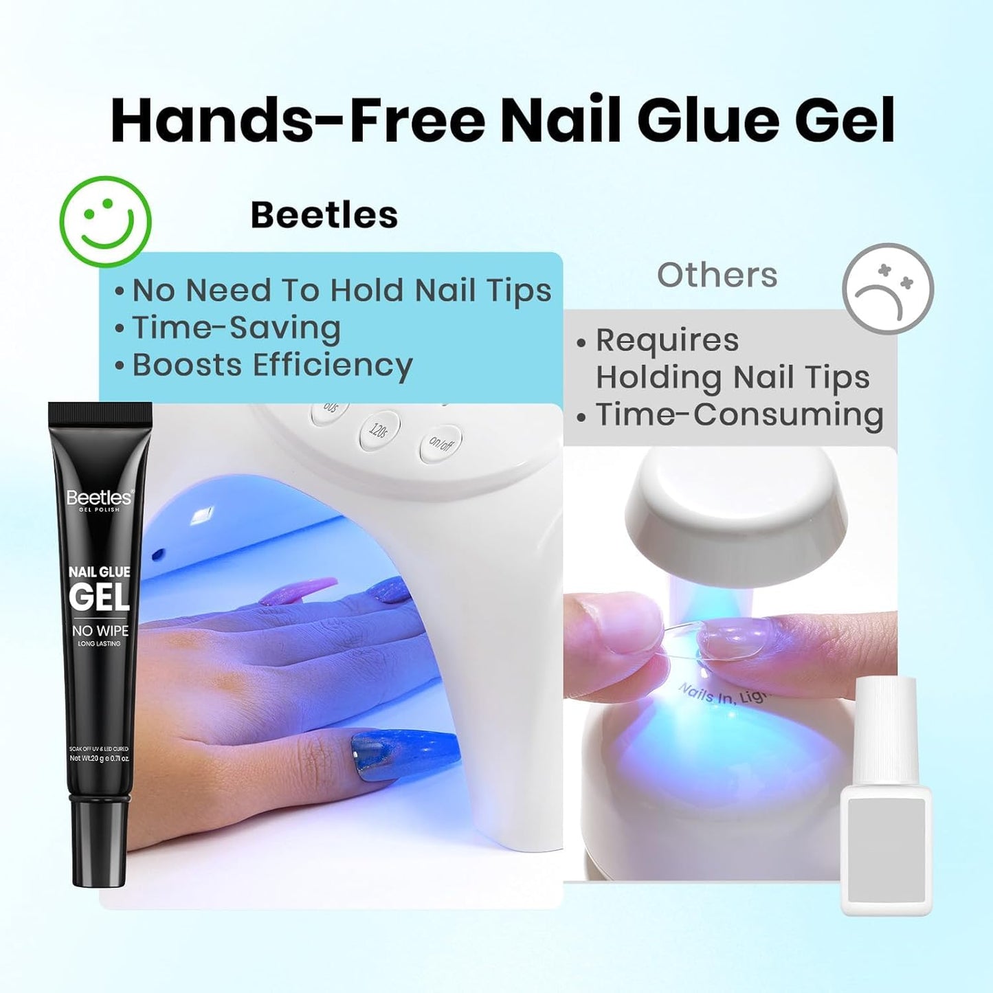 Beetles 2Pcs 20g Nail Glue Gel, No Wipe, Hands-Free Tipex Solid Nail Glue Gel, Super Strong for Acrylic Nails Extension Fake Nails, 3D Nail Art, Great for Home & Salon Use, U V Light Required-Velvo Beauty
