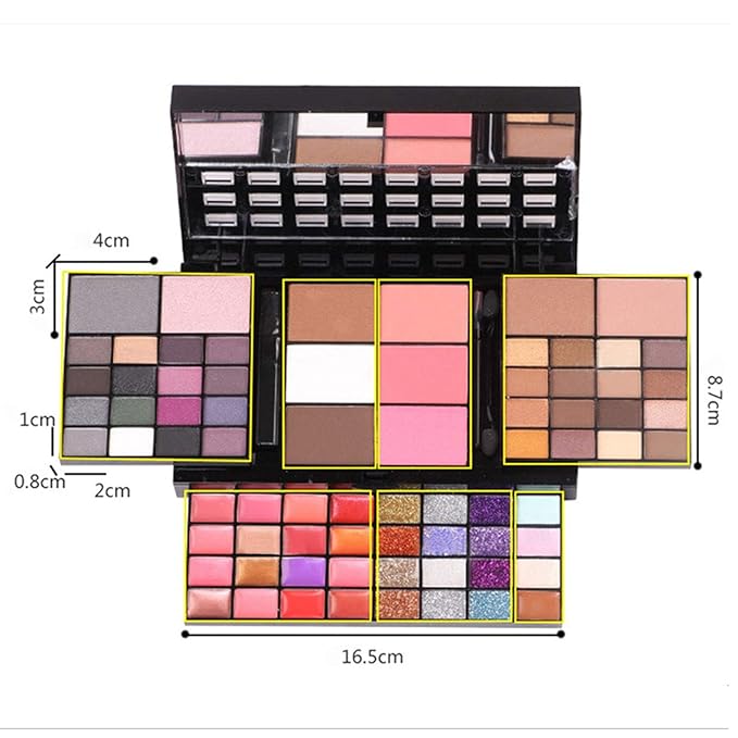 Makeup Kit for Women Full Kit including 36 Eyeshadow Makeup,16 Lip Gloss,12 Glitter Cream, 4 Concealer, 3 Blusher,1 Bronzer, 2 Highlight and Contour - All in One Makeup Kit 74 Colors-Velvo Beauty