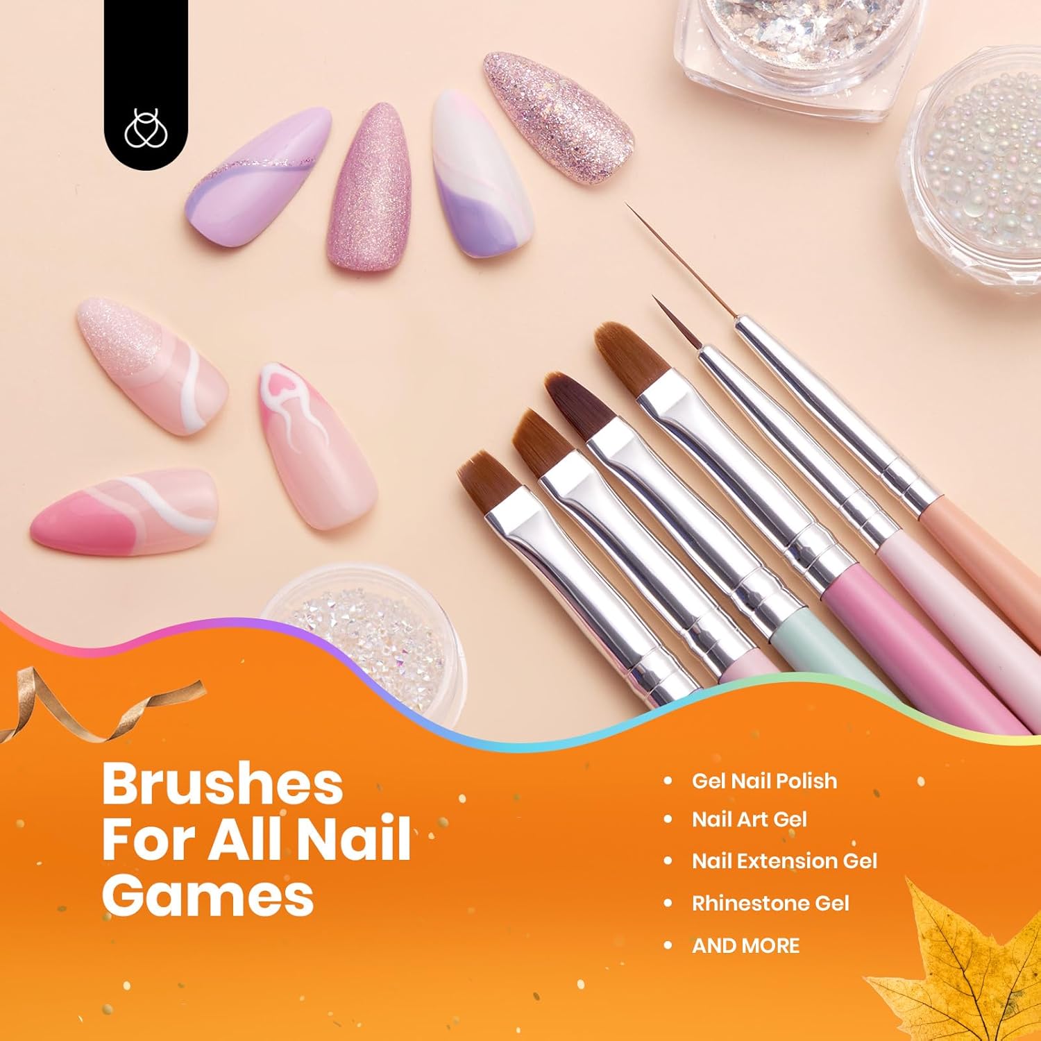 Beetles Gel Polish Nail Art Brushes, 6 Pcs Fingernail Art Design Pens, Wood Alloy Handle, Dotting Pen Clean Up Liner French Nail Brush Set, DIY Manicure Tools Gift for Women-Velvo Beauty