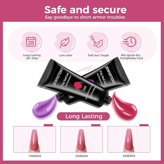 JEWHITENY 28 Colors Poly Nail Gel Kit with Base Top Coat Purple Blue Yellow Nude Pink Glitter Shades Quick-Dry for Beginners DIY Need U V Lamp Curing-Velvo Beauty