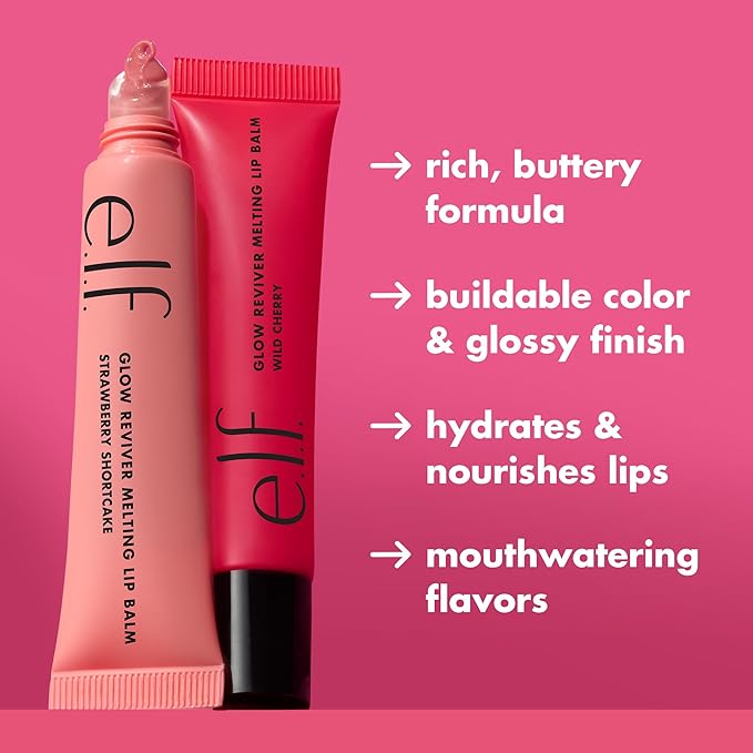 e.l.f. Glow Reviver Melting Lip Balm, Hydrating Tinted Lip Balm For A Glossy Finish & Soft, Supple Lips, Vegan & Cruelty-Free, Strawberry Shortcake-Velvo Beauty