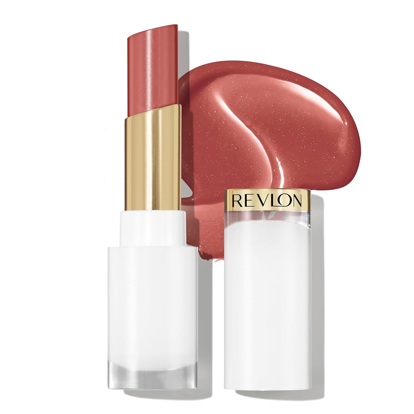 REVLON Super Lustrous Glass Shine Balm, Hydrating Tinted Lipstick, Sheer, Glossy Shiny Finish, 004 Nude Illuminator, 0.11 oz-Velvo Beauty