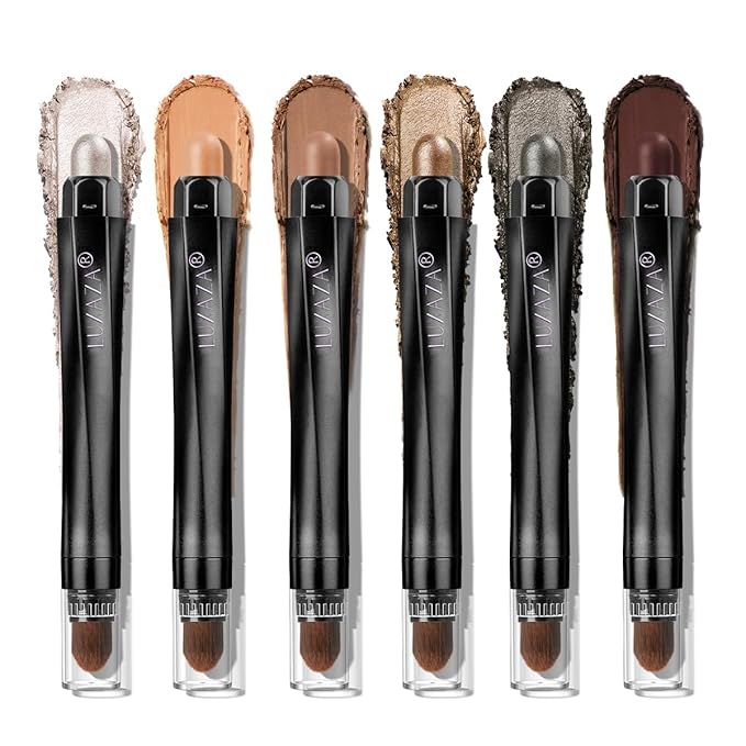 Neutral Brown Eyeshadow Stick Makeup 6PCS Set, Metallic Shimmer Matte Cream Eye Shadow Eyeliner Brightener Pencil Crayon - BROWN LATTE-Velvo Beauty