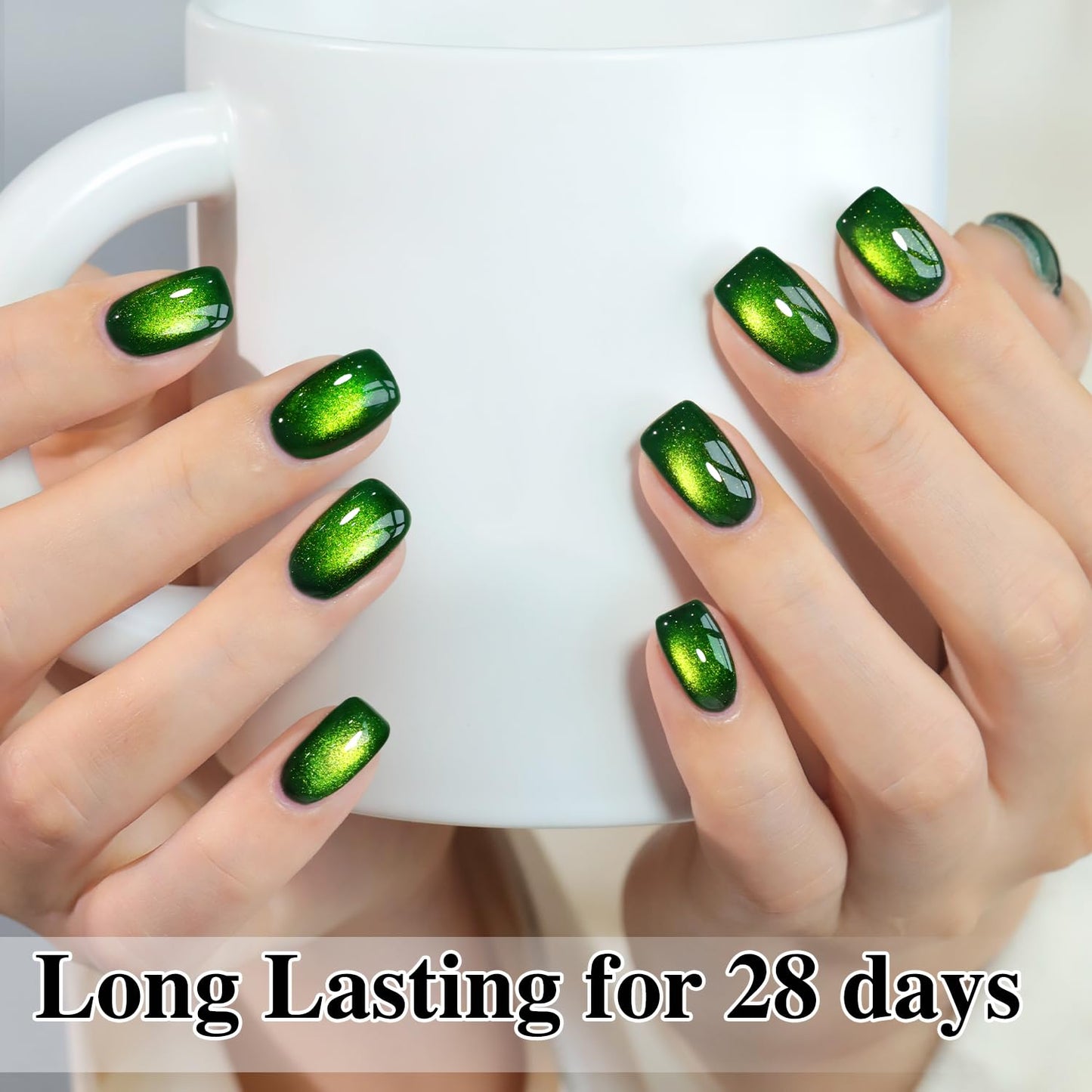 Double Rhythm Cat Eye Gel Polish with Magnet 15ML Holographic Glitter Shimmer Translucent Sheer Color Glass Magnetic Gel Polish Salon DIY at Home (Dark Green-MC1045)-Velvo Beauty