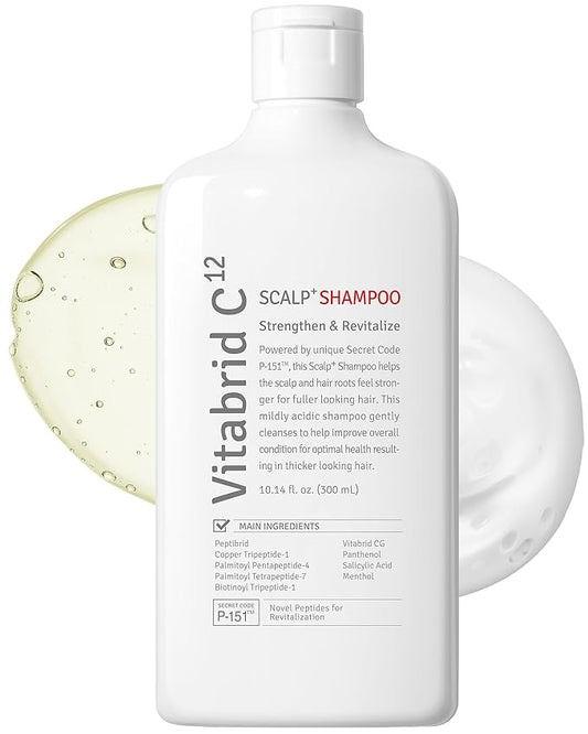 Scalp+ Shampoo for DHT Blocker, Hair Loss Relief - Moisture Anti-Aging Thickening Volumizing Fortifying & Repairing Hair Strength Fuller Hair with Vitamin C, Peptides, Biotin, 10.14 fl.oz.-Velvo Beauty