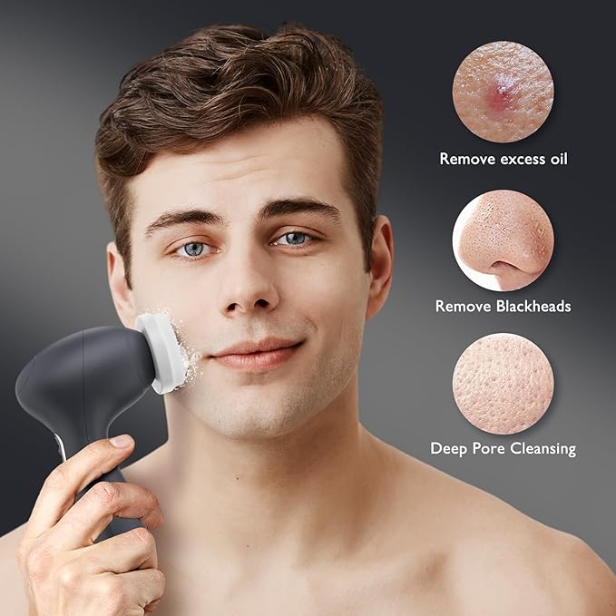 COSLUS Facial Cleansing Brush Face Scrubber: 3 in 1 Bi-Directional Electric Spin Brush for Removing Blackhead, Exfoliating, Massaging - Rechargeable Waterproof, 3 Adjustable Speeds for Men & Women-Velvo Beauty