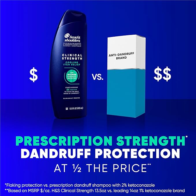 Head & Shoulders Clinical Strength Dandruff Shampoo, Selenium Sulfide Dandruff Defense, Intensive Itch Relief, Seborrheic Dermatitis Relief, Cooling Menthol, 13.5 Fl Oz Each, 2 Pack-Velvo Beauty