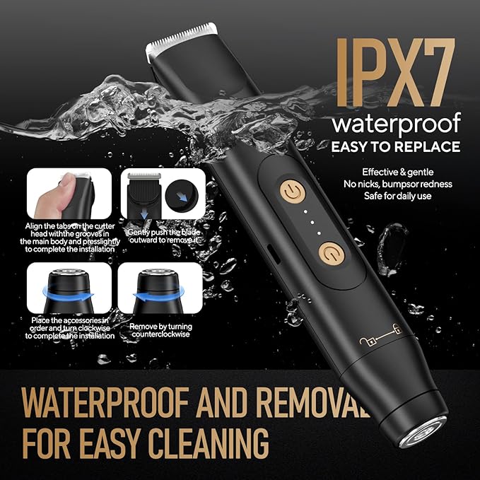 All in 1 Groin & Body Hair Trimmer for Men Bikini Trimmer Women Electric Ball Pubic Shaver IPX7 Waterproof Wet & Dry Use Versatile Shaver for Temple Groin Nose Ear Hairs Beard, Black-Velvo Beauty