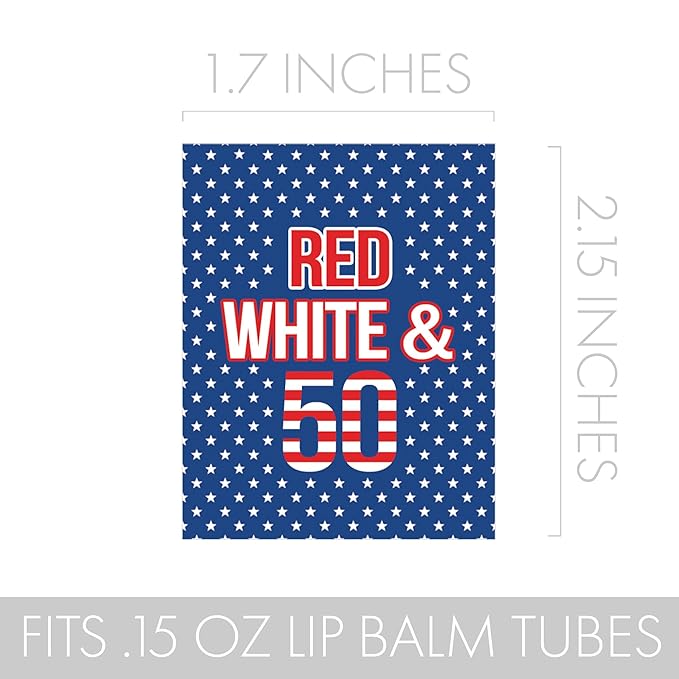 Red White and Blue 50th Birthday Party Favor Lip Balm Labels - 36 Count, Patriotic Birthday Party Supplies-Velvo Beauty