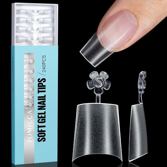 TOMICCA Short Coffin Nail Tips, Acrylic Half Cover Nail Tips Coffin 240Pcs, No C Curve Full Matte Gel Nail Short, Nail Extension Tips for Beginner and Professional 12 Sizes-Velvo Beauty