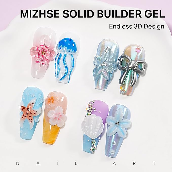 MIZHSE 2PCS 60g Clear and White Solid Builder Gel for Nails, 3D Sculpting Gel for Nail Art with Gold Silver Chrome Powder Nail Form Molding Builder Gels Kit for Women Home DIY Manicure-Velvo Beauty
